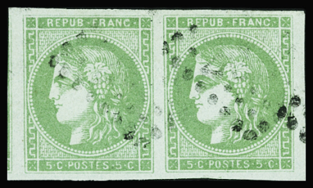 N°42Bg 5c vert, en paire, obl GC avec 1 voisin, TTB.