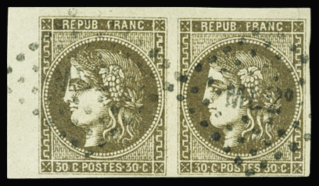 N°47 30 brun, en paire obl GC "ML2°" avec belle marge,