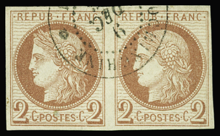 Col. Gén. n°15 2c rouge-brun en paire obl. Cochinchine