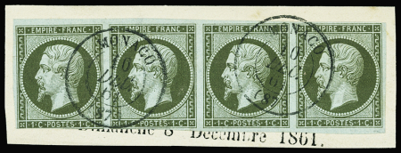 N°11 1c olive, bande de 4 sur fragment, cad T15 de