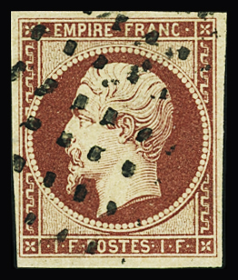 N°18 1f carmin, obl. gros points, TB. Signé A.Brun