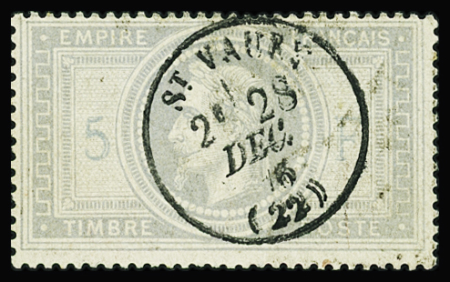 N°33 5f violet-gris, cad T16 St Vaury (Creuse) 28 Dec