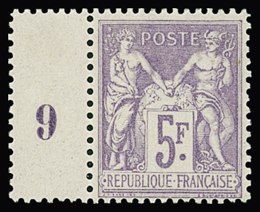 N°95 5fr violet s. lilas, bdf avec millésime N°9, neuf