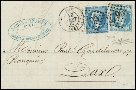 N°22 et 29A obl. GC 2795 s. LAC, càd T15 PAU 10/9/67, combinaison de bleus. TTB