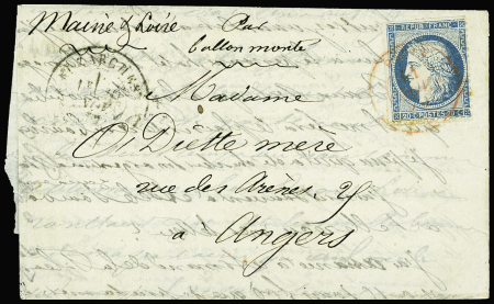 N°37 obl. càd rouge PARIS (SC) 11/11/70 s. LAC, passage LUZARCHES 20/11 et arr. ANGERS 22/11, TB. LE Gal UHRICH