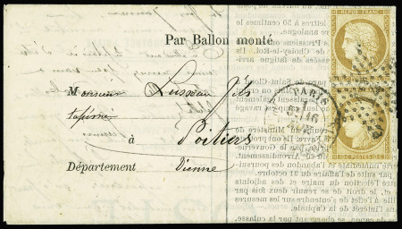 N°36 PAIRE obl. Etoile 12 s. BALLON POSTE N°4, càd Bd Beaumarchais 16/11/70, arr. POITIERS 25/11, TB. LE Gal UHRICH