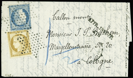 N°36 et 37 obl. Etoile s. Agence HAVAS édition ALLEMANDE, càd faible PARIS (60) 30/10/70, "affr. insuff. etr." pour COLOGNE