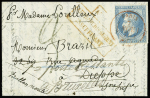 N°29B déf., obl. càd rouge PARIS (SC) 7/11/70 s. LAC, arr. DIEPPE 10/11, réexp. à BRUXELLES 12/11, "affrt insuff" et Taxe 3 au tampon, frappes TTB. LA