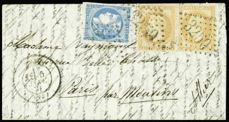 Boules de Moulins N°31 PAIRE et 45B obl. GC 3250 s. LAC, càd T17 RYES 5/1/71, au verso càd Amb. CHERBOURG A PARIS 5/1, pour Paris par Moulins