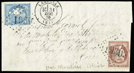 Boules de Moulins N°45C et 49 touchés obl. GC 1930 s. LAC, càd T17 LAMBALLE 31/12/70 pour Paris par Moulins, frappes TTB