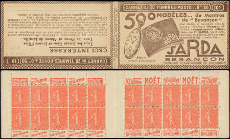 N°199-C67 Semeuse Lignée, 50c rouge, n°199a, T IIA, S. 263, SARDA, adh., TB