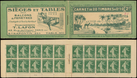 N°159-C2 Semeuse Camée, 10c vert, n°159c, T IC, S. 26, isolé T Ia, VISITEZ la TUNISIE/SIEGES et TABLES, TB