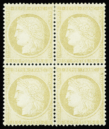 N°59 15c bistre, BLOC de 4, neuf ** (2 ex. *), TB