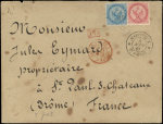 N°4 et 6, 20c. et 80c. obl. Los. MQE s. Env., càd MARTINIQUE St PIERRE 8/8/67, càd rouge COL.FR.PAQ FR.3 St NAZAIRE 27/8, TB