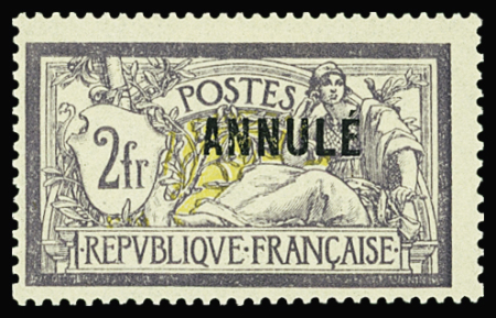N°122-CI 1 Merson, 2f violet et jaune, surchargé ANNULE,