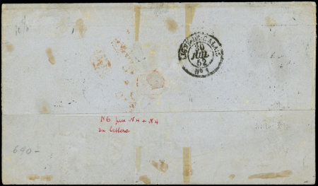 N°4 et 6, 25c bleu (2) et 1f carmin (p.d.) obl. GRILLE SANS FIN s. LSC, càd PARIS 30/7/52, pour VERA CRUZ par voie anglaise, TB