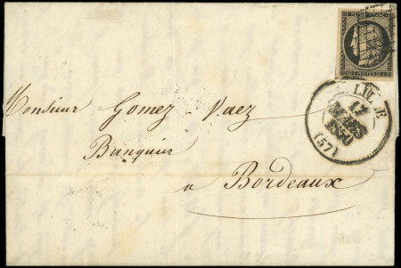 N°3 20c noir sur jaune, obl. GRILLE s. LAC, càd T13 LILLE 17/3/1850, TB
