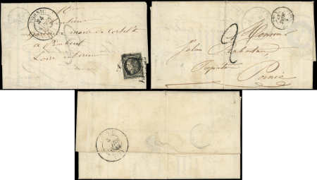 N°3a 20c noir sur blanc obl. GRILLE avec càd T13 PORNIC 24(3/49) s. LAC REUTILISEE, à l'intérieur càd T15 PAIMBOEUF 3/3 et Taxe 2 pour Pornic, curiosi
