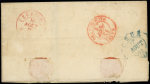 N°4 25c bleu, touché, obl. GRILLE s. LSC, càd T15 BORDEAUX 12/8/51, arr. CHOR SUISSE 17/8, griffe "timbre insuffisant" mais NON TAXEE, RR ainsi, frapp