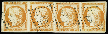 N°5 40c orange, BANDE de 4 obl. PC 898, inf. grattage sur le 4e t., la BANDE de 3 est TTB