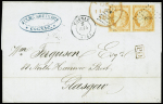 N°5 40c orange, PAIRE obl. PC 898 s. LAC, càd T15 COGNAC 8/7/(53), arr. GLASGOW 11/7, TTB
