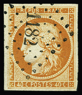 N°5 40c orange, très bien margé, obl. PC 1182 de LA COURONNE, TTB