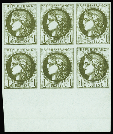 N°39C 1c olive, R III, BLOC de 6 bdf, neuf ** (1 ex. *), fraîcheur postale, TTB