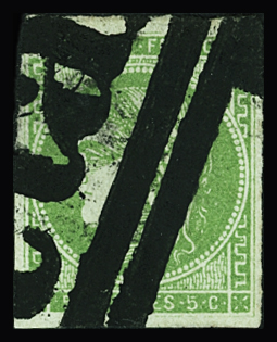 N°42B 5c vert-jaune, R II, obl. TYPO provenant d'une affiche, TB