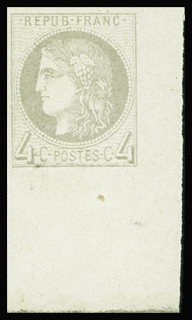 N°41B 4c gris, R II, COIN de FEUILLE, neuf *, TTB. Signé Brun