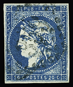 N°44Aa 20c bleu foncé, T I, R I, obl. GC 359, TB. Signé Brun
