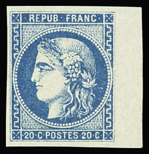 N°46B 20c bleu, T III, R II, bdf, neuf *, très frais et TB