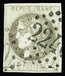 N°41Bc 4c GRIS-NOIR, R II, obl. GC, nuance exceptionnelle, TTB. Signé Calves