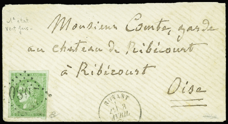N°42Bc 5c vert-gris, R II, obl. GC 2680 s. Env., càd T16 NONANT 3/4/71, TB. Signé Calves