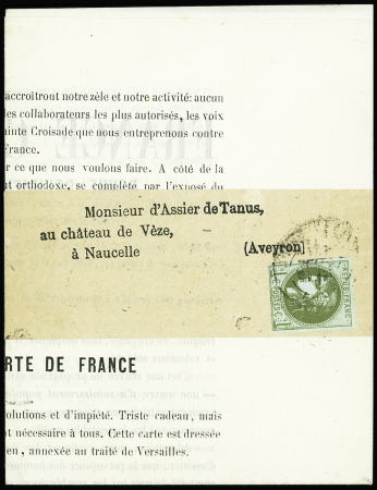 N°39C 1c olive, R III, obl. s. Imprimé complet sous bande France Catholique de Lyon, arr. NAUCELLE 18/4/71, TB