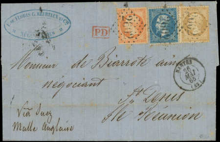 N°21, 22 et 23 : 10c, 20c et 40c p.d., obl. GC 2602 s. LAC, càd T15 NANTES 26/5/65 pour St DENIS REUNION, TB. Signé Calves