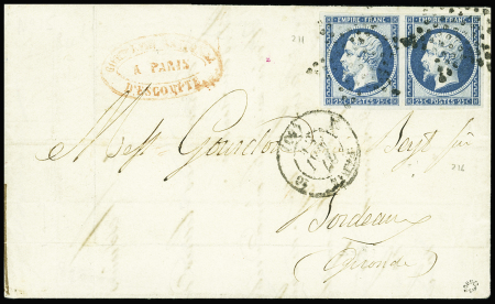 N°15 25c bleu, PAIRE oblitérée ETOILE s. LAC, càd PARIS 27/5/54, TTB. R