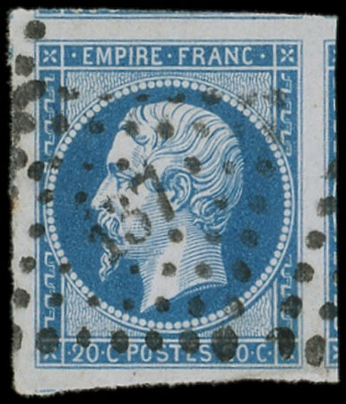 N°14A 20c bleu, T I, obl. PC, avec 6 VOISINS, Superbe