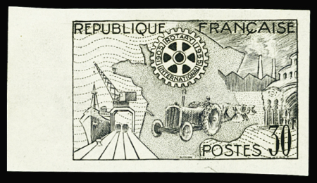 N°1009 Rotary, 30f, ESSAI de COULEUR NON DENTELE en noir, type NON EMIS, bdf, **, TB