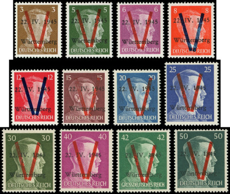 WURTEMBERG N°1/12 sf. 3A : la série, neuf **, TB