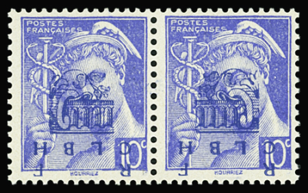 DECAZEVILLE N°1M : 10c. outremer, PAIRE, surch. T I + II RENVERSEES, neuf **, TB