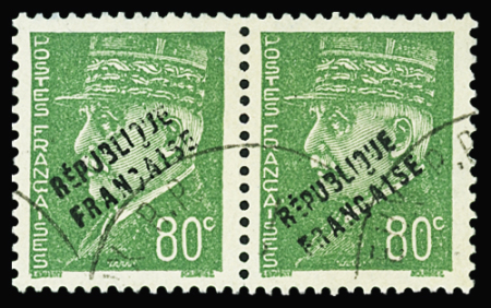 EVREUX N°7 80c vert, PAIRE obl., TB, signée Mayer