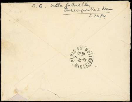 N°269 obl. VARENGEVILLE S/MER 22/8/31 s. Env., arr. PARIS le 24/8, TB
