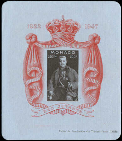 BLOC-FEUILLET N°2A Louis II, papier bleu, gomme striée