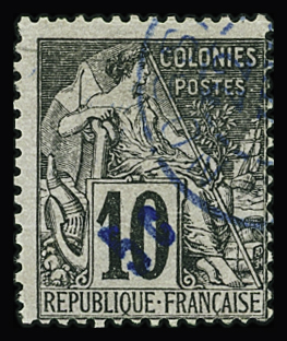 N°8B 5c sur 10c noir sur lilas, surcharge indigo, obl., TB. Signé A.Brun