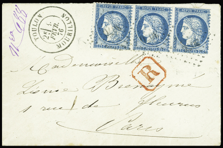 N°60C BANDE de 3 obl. GC 3076 s. Env. Rec., càd T17