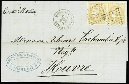 N°43B (2) obl. GC 1769 s. LAC, càd MORLAIX BATEAU A VAPr 6/4/71, arr. Le Havre, combinaison R et TB