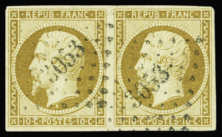 N°9 10c bistre-jaune, PAIRE obl. PC 3053, TTB