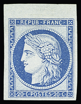 N°37f 20c bleu clair, Granet, bdf, nsg, TB