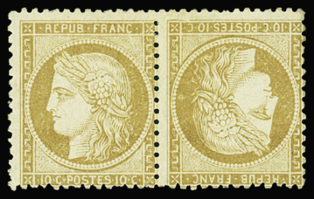 N°36 10c bistre-jaune, TETE-BECHE, décentrée, dents du bas recreusées, neuf *, B/TB