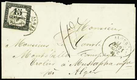 N°4 15c noir Litho, obl. càd T17 ALGER 21/9/71 s. LSC avec Taxe 10 plume correspondant au nouveau tarif, TB